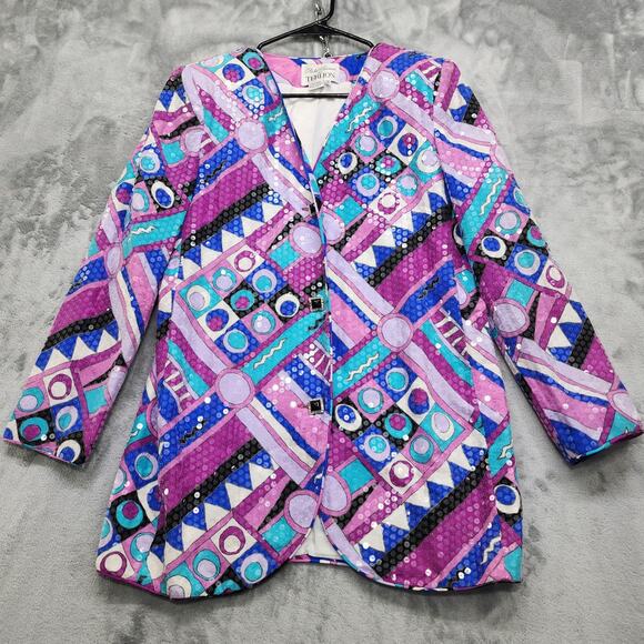 Vintage 80s Rickie Freeman Teri Jon Skirt Suit Size 12 Silk Sequin Jacket Pencil - Picture 2 of 15